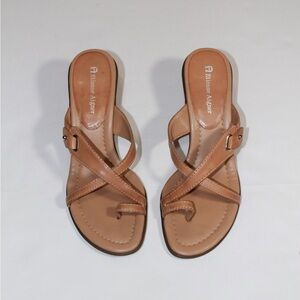 Etienne Aigner Tan Crisscross Toe-Loop Leather Sandals
